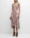Misook Floral Jacquard-knit Handkerchief Midi Dress In Biscotti/porcelai