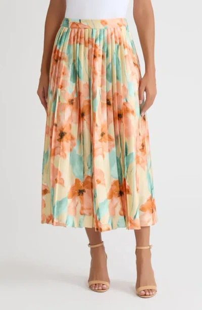 Misook Floral Pleated Crepe De Chine Maxi Skirt In Multi