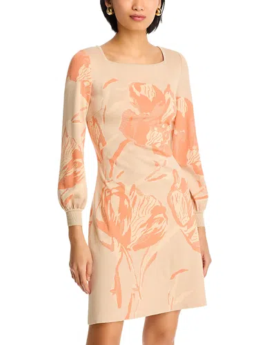Misook Floral Print A Line Burnout Knit Dress In Neutral