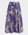 Misook Floral-print Crepe De Chine Maxi Skirt In Blue