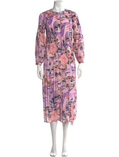 Pre-owned Misook Floral Print Midi Length Dress W/ Tags In Pink