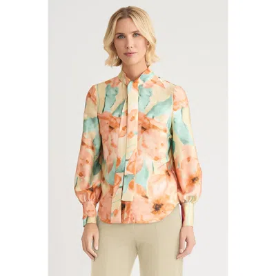 Misook Floral Printed Crepe De Chine Blouse In Pink