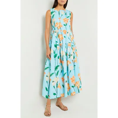 Misook Floral Sleeveless Print Sundress In Blue
