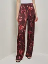 Misook Floral-print Straight-leg Crepe De Chine Pants In Red