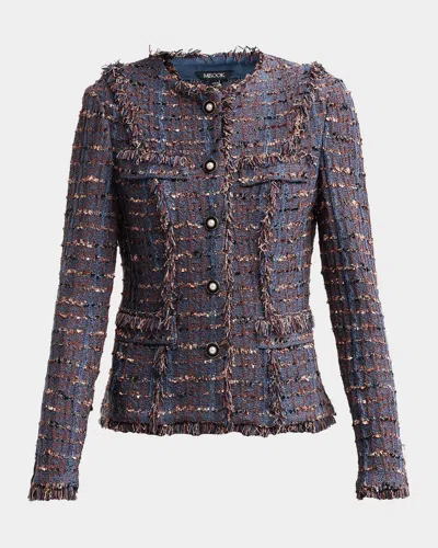 Misook Frayed Tweed Jacket In Mahogany/m