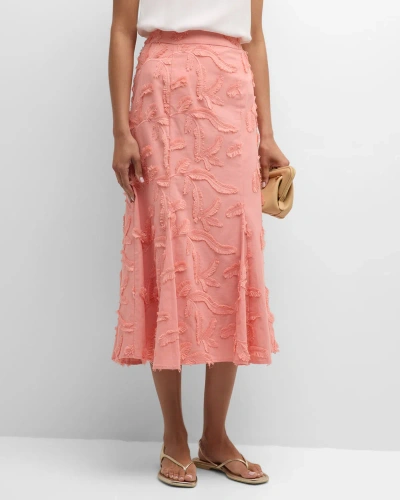 Misook Fringe Applique Cotton Midi Skirt In Ocean Coral