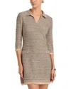 Misook Fringe Trim Intarsia Knit Shift Dress In Black/sand/biscotti