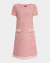 Misook Fringe-trim Melange Knit Shift Dress In Pink