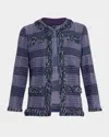 Misook Fringe-trim Plaid Tweed Jacket In Blue