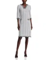 Misook Fringe Trim Shift Dress In White/black