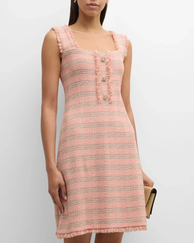 Misook Fringed Sleeveless A-line Dress In Porcelain Pink/multi