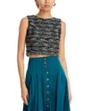 Misook Modern Fit Cropped Tweed Knit Tank In Spruce/ivory/multi