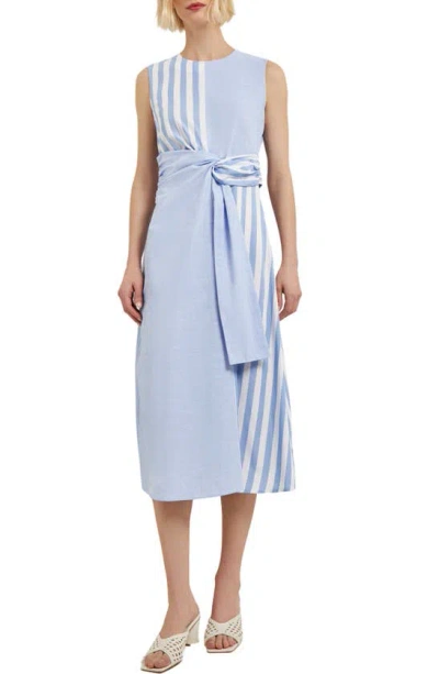 Misook Modern Fit Midi A-line Dress - Split Pattern Cotton In Blue/ivory