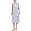 Misook Modern Fit Midi A-line Dress - Split Pattern Cotton In Blue/ivory