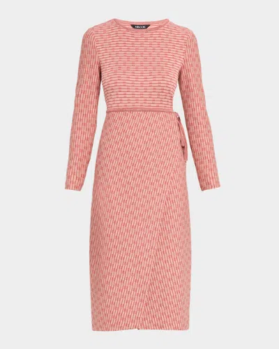Misook Geometric Knit Wrap Midi Dress In Pink