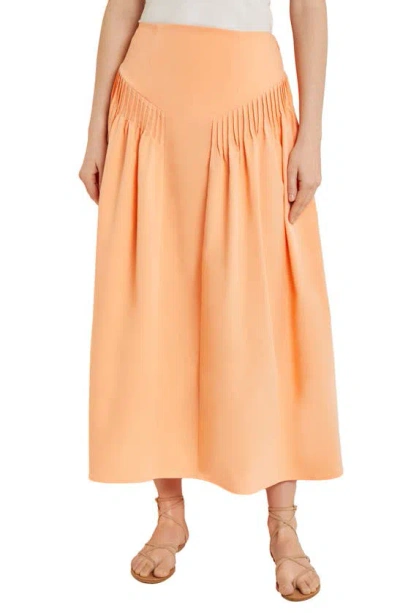 Misook Godet Pleated Maxi Skirt In Peach Blossom