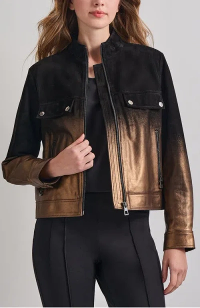 Misook Gradient Suede Trucker Jacket In Black