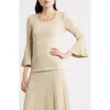 Misook Grommet Accent Metallic Knit Scoop Neck Top In Neutral