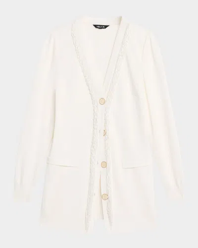 Misook Heritage Bead-trim Flat Knit Cardigan In White