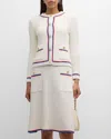 Misook Heritage Contrast-trim Intarsia Ribbed Soft Knit Jacket In New Ivory/adriatic Blue/radiant Pink