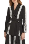 Misook Heritage Eyelet Lace Stripe Jacket In Black