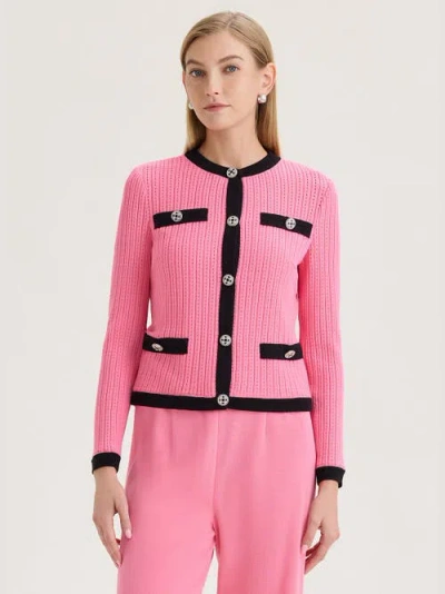 Misook Heritage Eyeleted Recycled Knit Jacket In Pink