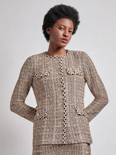 Misook Heritage Fit Braid Trim Tweed Knit Jacket In Multi