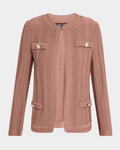 Misook Heritage-fit Braided Cable Soft Knit Jacket In Brown