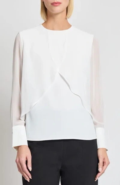 Misook Heritage Fit Chiffon Overlay Shirt In White