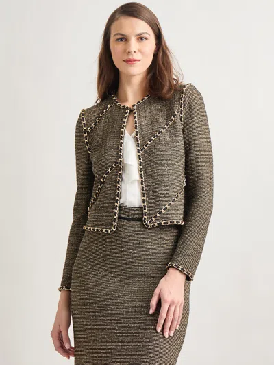 Misook Heritage Fit Curbed Chain Trim Lurex Knit Jacket In Black
