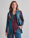 Misook Heritage Fit Double-breasted Brushstroke Woven Blazer In Multi