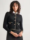 Misook Heritage Fit Double Chain Trim Eyelash Knit Jacket In Black