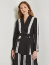 Misook Belted Eyelet-trim Twill Jacket In Multi