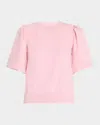 Misook Heritage Fit Puff-sleeve Mixed Media Top In Soft Blush