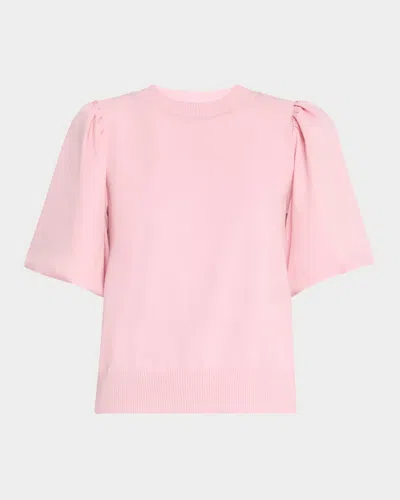 Misook Heritage Fit Puff-sleeve Mixed Media Top In Soft Blush