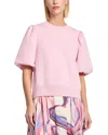 Misook Heritage Fit Puff-sleeve Mixed Media Top In Soft Blush