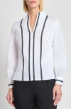 Misook Heritage Fit Ribbon Trim Cotton Blend Top