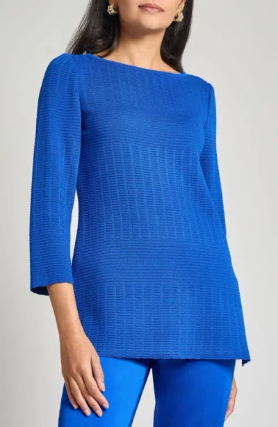 Misook Heritage Fit Tonal Ottoman Knit Tunic In Aegean Blue