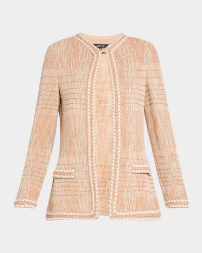 Misook Heritage-fit Whipstitch Melange Knit Jacket In Baked Clay/biscotti/aquatic