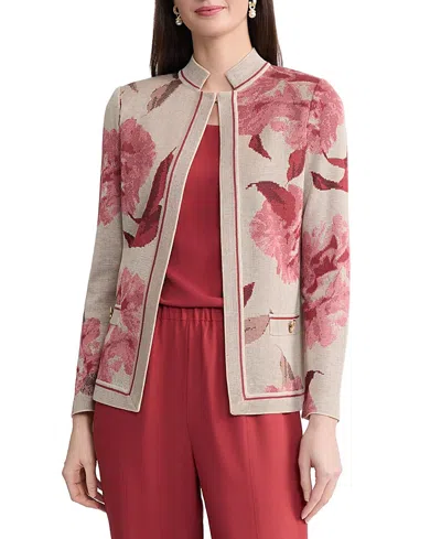 Misook Heritage Floral Jacquard Flat Knit Jacket In Multi