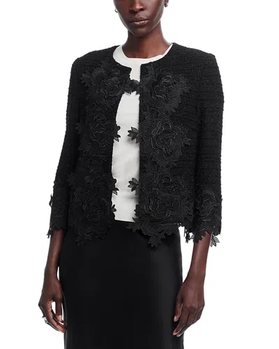 Misook Heritage Floral Lace Applique Knit Jacket In Animal Print