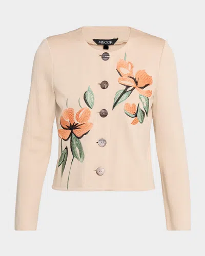 Misook Heritage Floral-embroidered Knit Cardigan