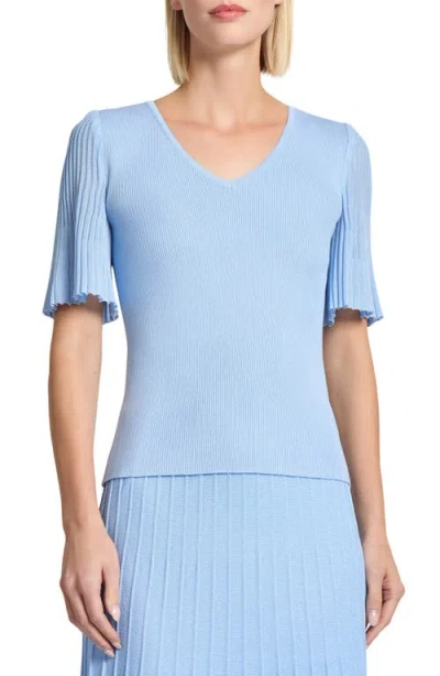Misook Heritage Flutter Sleeve Rib Top In Arctic