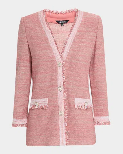 Misook Heritage Fringe-trim Melange Knit Jacket In Pink