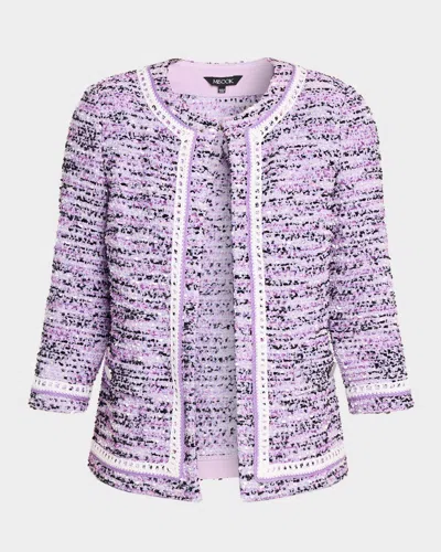 Misook Heritage Lace-trim Tweed Jacket In Metallic