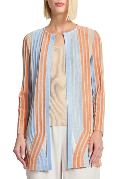 Misook Heritage Metallic Stripe Cardigan In Arctic