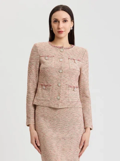 Misook Heritage Ribbon Tweed Knit Jacket In Brown