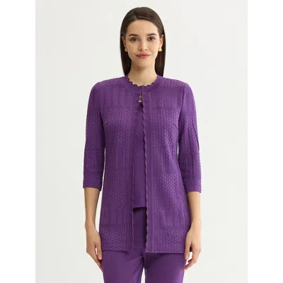 Misook Heritage Scallop Trim Tonal Knit Jacket In Purple