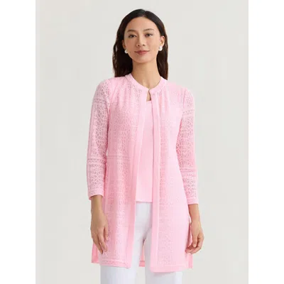 Misook Heritage Tonal Burnout Knit Jacket In Pink
