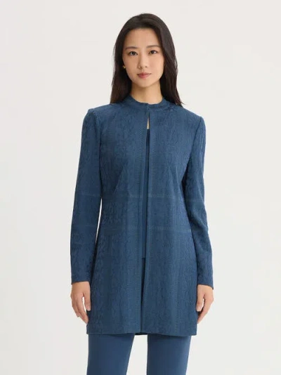 Misook Heritage Tonal Floral Burnout Knit Jacket In Blue